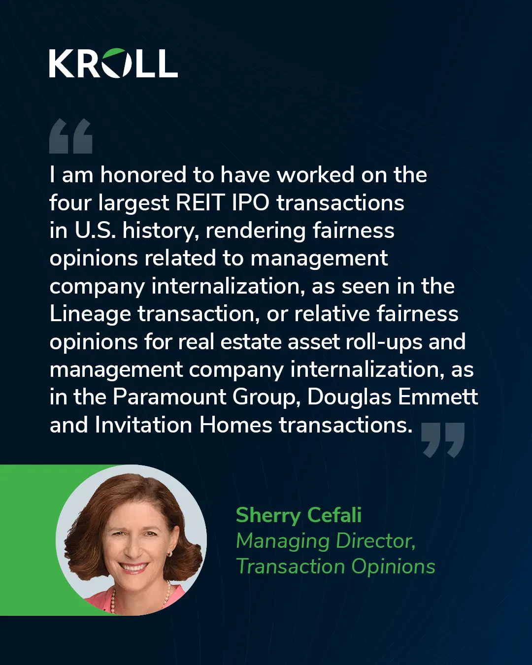 The Duff & Phelps Opinions Practice of Kroll Rendered a Fairness Opinion for Lineage’s Management Company Internalization Transaction in Connection with Its IPO