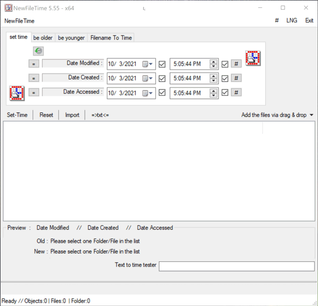 Dragging and dropping the desired file into NewFileTime