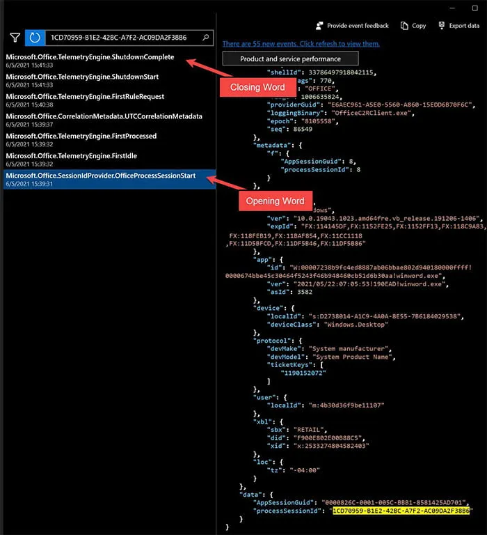 Navigating EventTranscript.db using Diagnostic Data Viewer