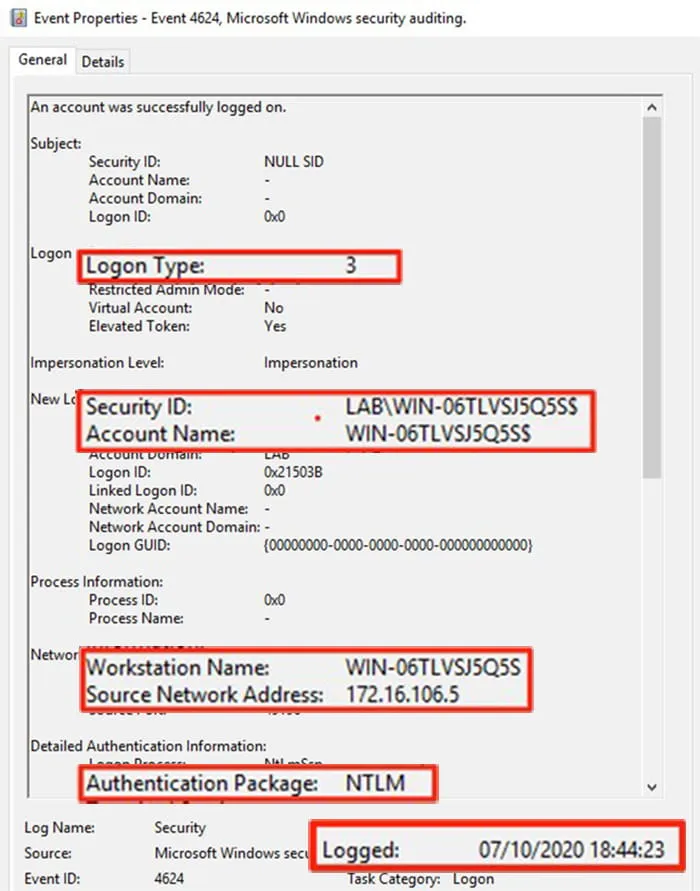 Zerologon Security Event 4624