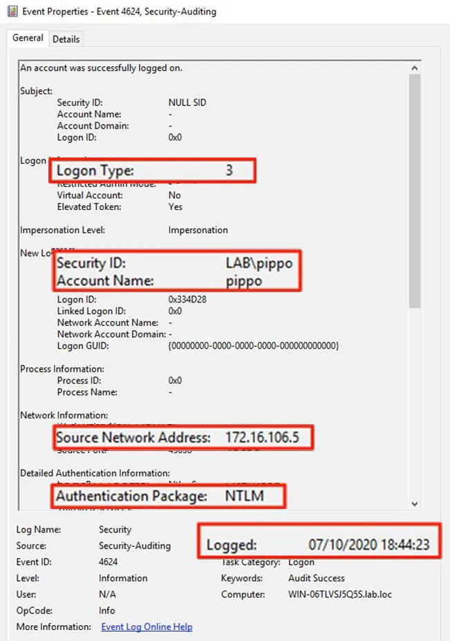 Security Event 4624 on DC Abused by Printer Spooler Vulnerability